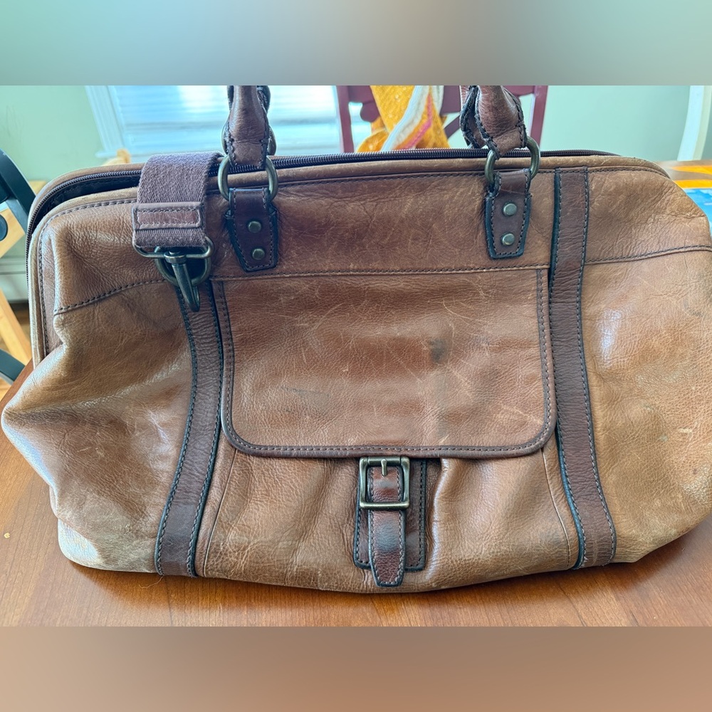 Fossil Genuine Leather Weekender Duffel Bag | Vintage Cognac Brown